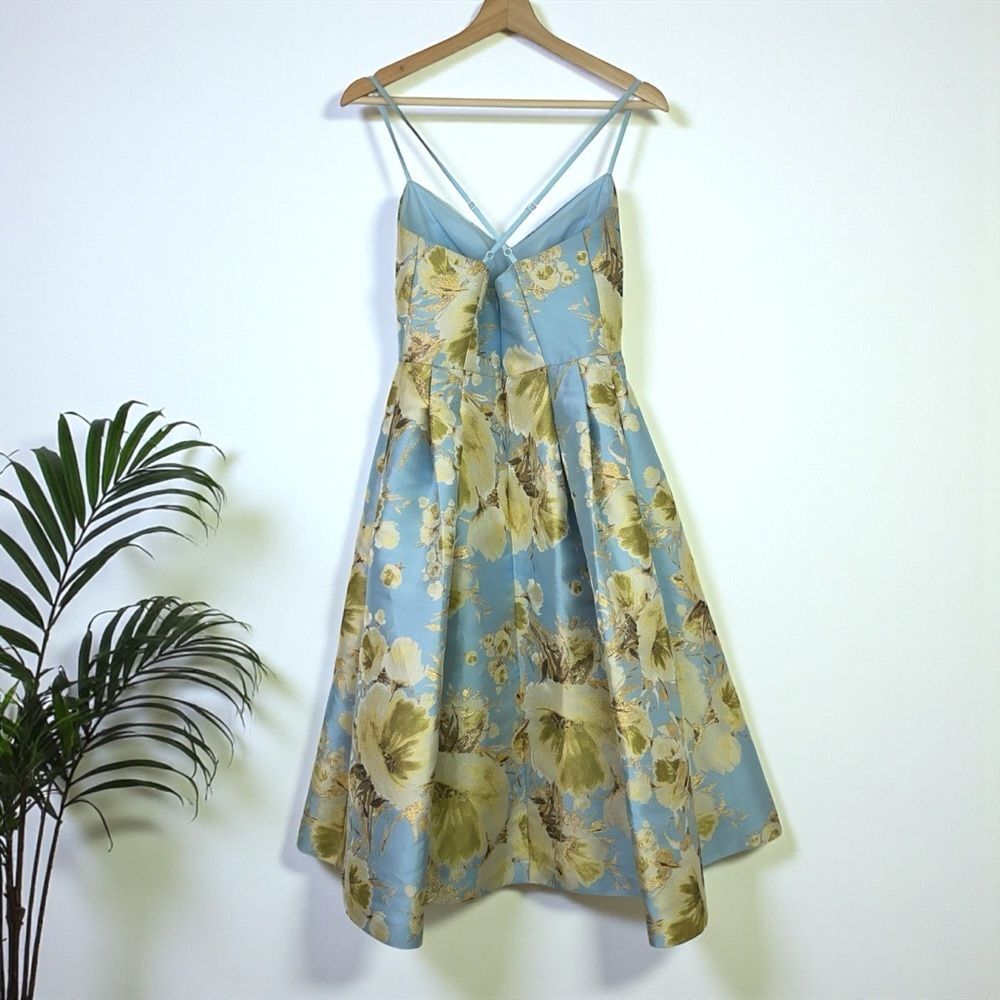 Eliza J Jacquard Brocade Floral Midi Flare Dress with Crisscross Straps - Picture 7 of 12